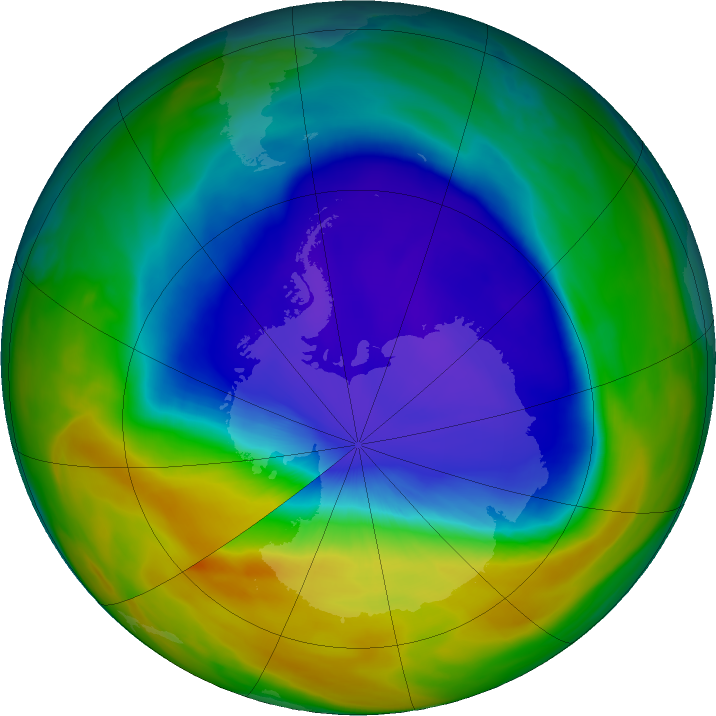 Antarctic ozone map for 15 October 2016